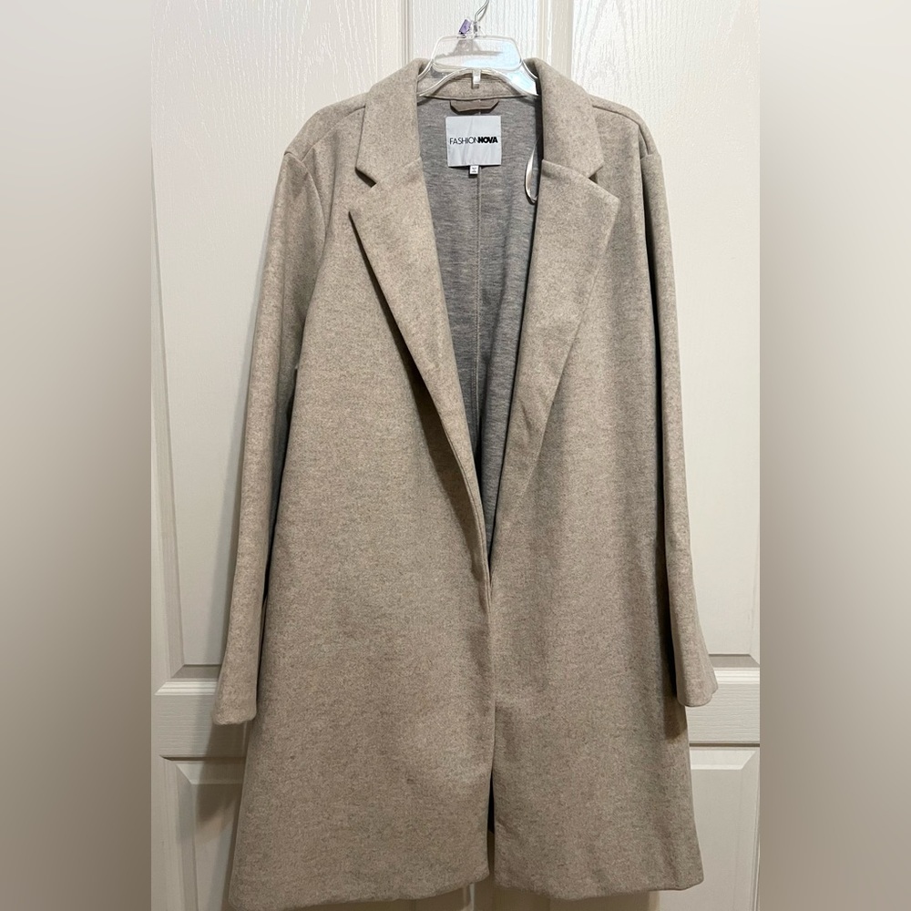 Fashion Nova Elegant Oatmeal Longline Coat
